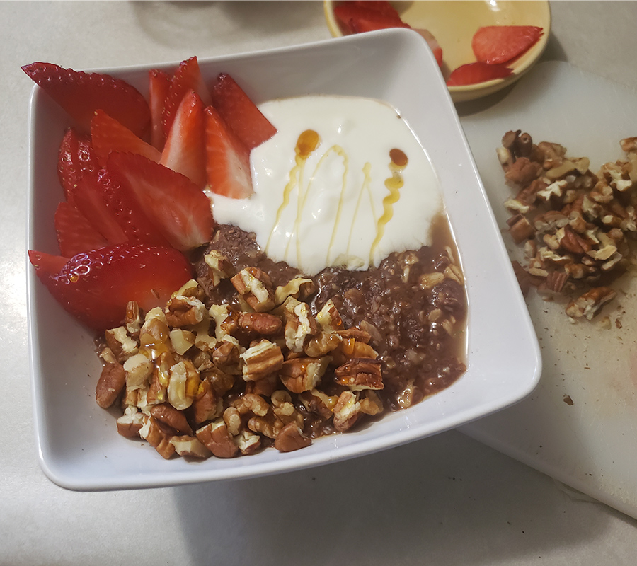 Chia Cacao Oat Pudding with Strawberries